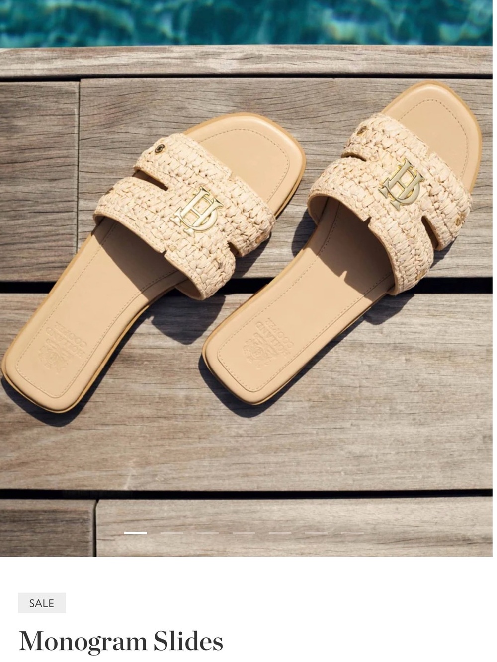 Holland Cooper Beige Raffia Slide Sandals - Picture 2 of 8